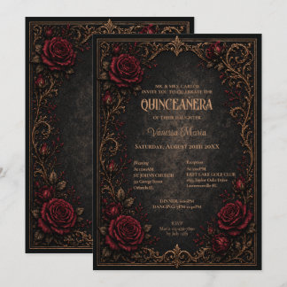Gothic Halloween Floral Quinceanera Einladung