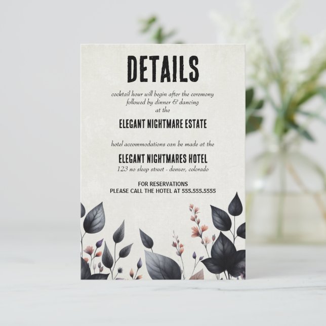 Gothic Halloween Floral Wedding Begleitkarte (Stehend Vorderseite)