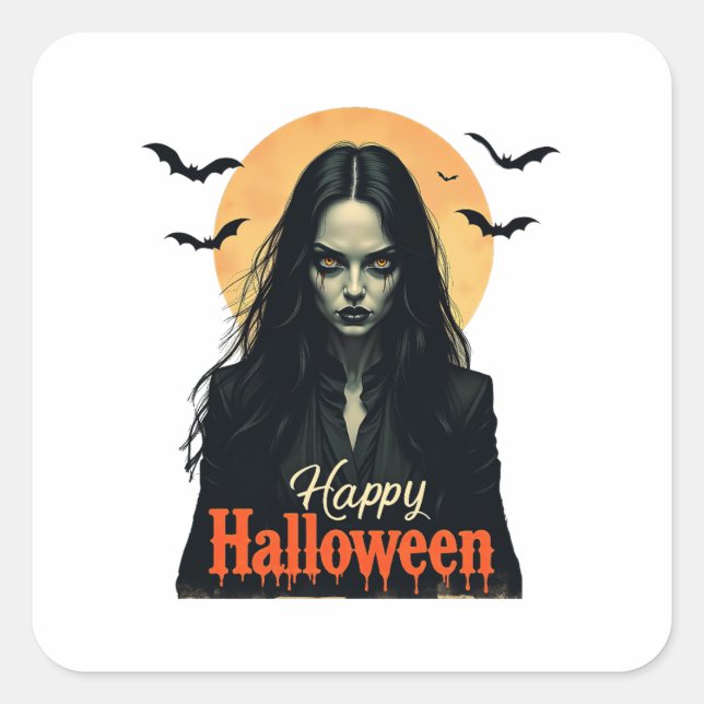 Gothic Halloween Hexe Quadratischer Aufkleber (Vorderseite)