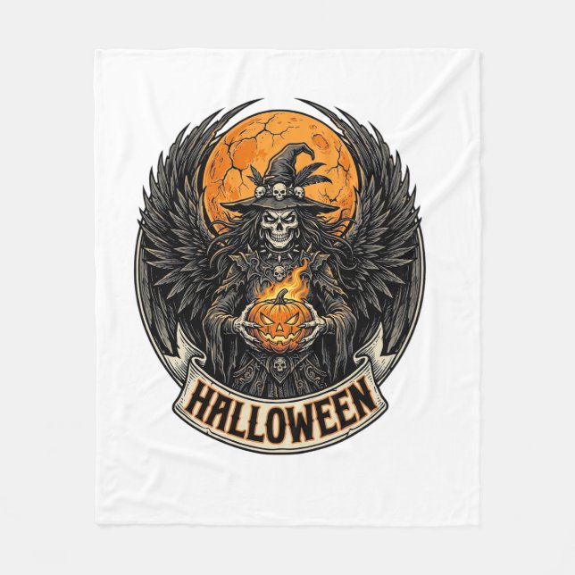 Gothic Halloween Hexe Vintage Fleecedecke (Vorderseite)