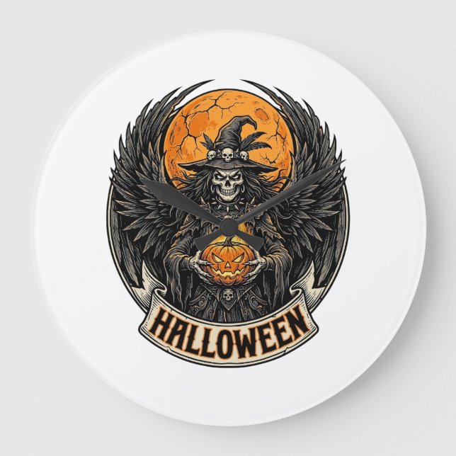Gothic Halloween Hexe Vintage Große Wanduhr (Vorderseite)