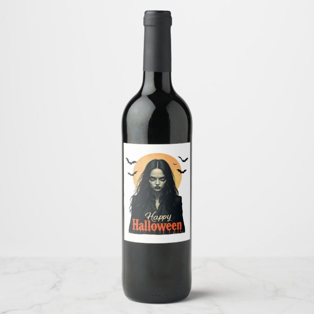 Gothic Halloween Hexe Weinetikett (Vorderseite)