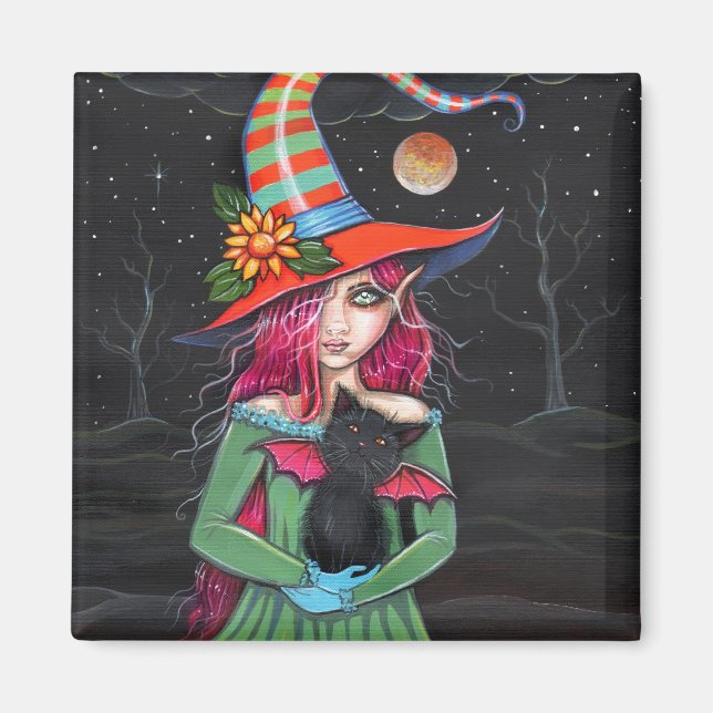 Gothic-Halloween-Hexen-Katzen-Magnet Magnet (Vorne)