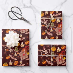Gothic Halloween Hexen Skelett Muster Geschenkpapier Set