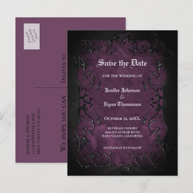 Gothic Halloween Hochzeit Save-the-Date Postkarte (Vorne/Hinten)