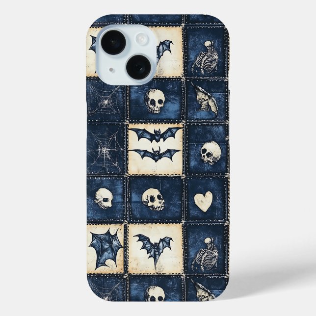 Gothic Halloween Jeansstoff-Patchwork-Muster Case-Mate iPhone Hülle (Rückseite)