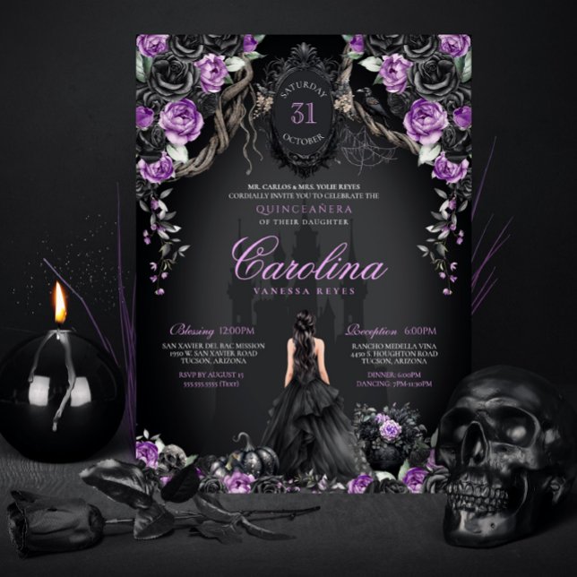 Gothic Halloween Lila Schwarze Prinzessin Quincean Einladung (Von Creator hochgeladen)