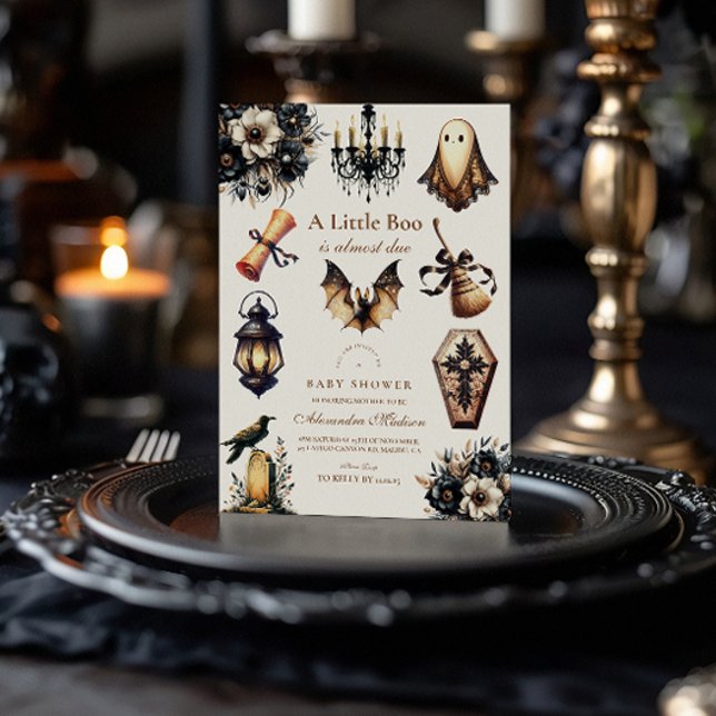 Gothic Halloween Little Boo Baby Shower Einladung (Von Creator hochgeladen)