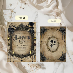 Gothic Halloween-Party-Einladung Totenkopf Rosen V Einladung