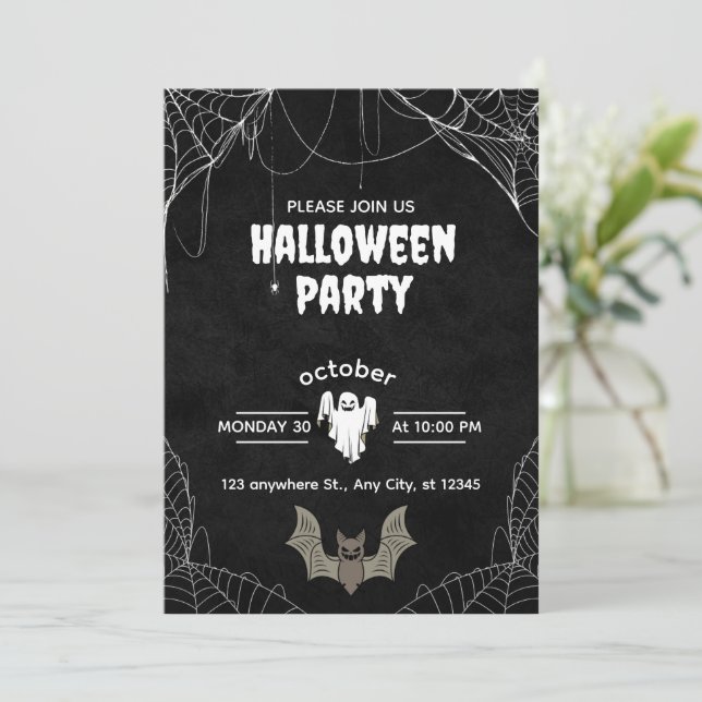 Gothic Halloween Party Invitation with Spiders Einladung (Stehend Vorderseite)