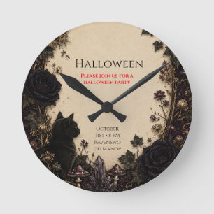 Gothic Halloween-Party Rosen, dunkler Efeu, Motte, Runde Wanduhr