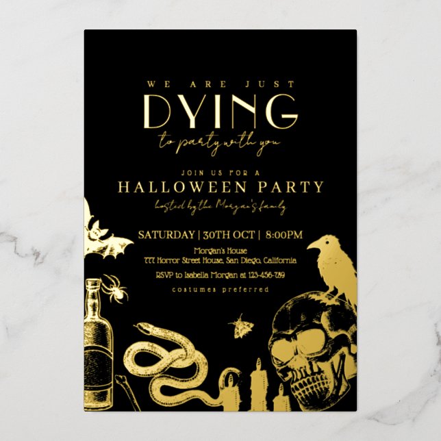 Gothic Halloween Party with Skulls Foil Invitation Folieneinladung (Vorderseite)