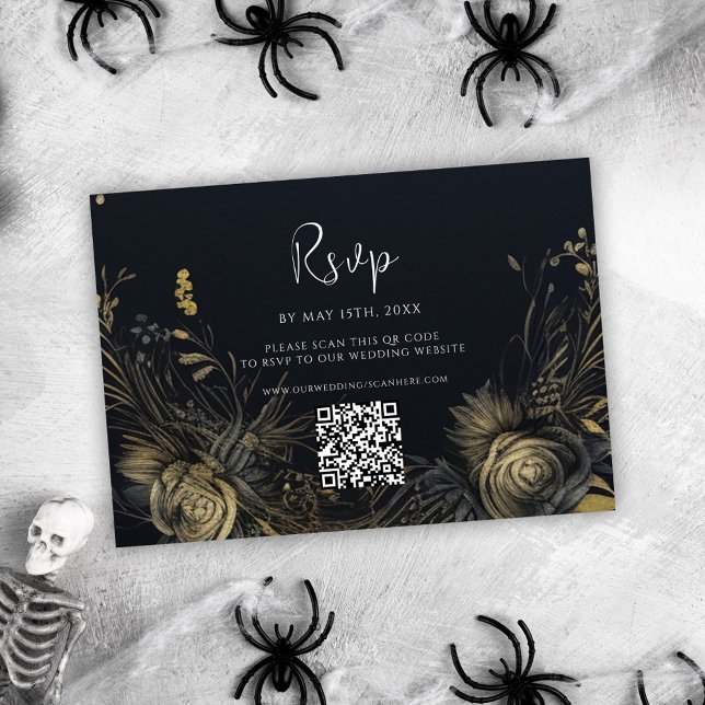 Gothic Halloween QR Code Wedding RSVP Karte (Gothic Halloween QR Code Wedding RSVP Card)