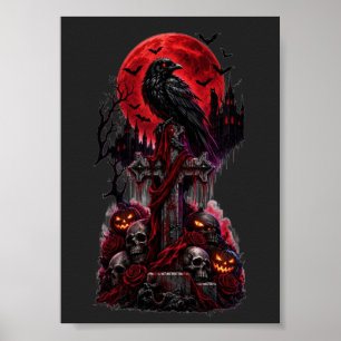 Gothic Halloween Rabe Friedhof Kürbis Poster