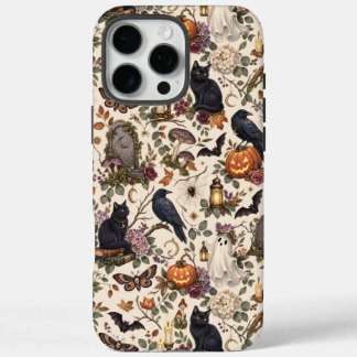 Gothic Halloween Ravens Cats Ghosts Floral Pattern iPhone 16 Pro Max Hülle