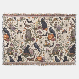 Gothic Halloween Ravens Cats Ghosts Floral Pattern Decke