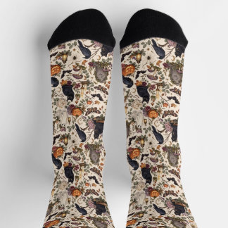 Gothic Halloween Ravens Cats Ghosts Floral Pattern Socken