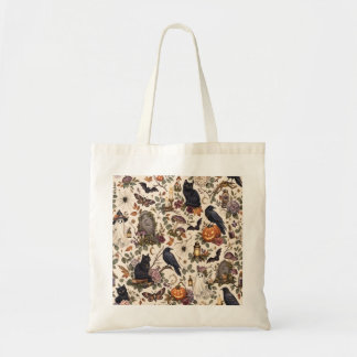 Gothic Halloween Ravens Cats Ghosts Floral Pattern Tragetasche
