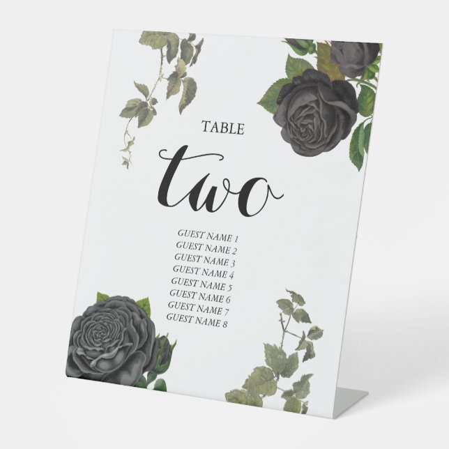 Gothic Halloween Roses White Wedding Table Number Sockelschild (Vorderseite)