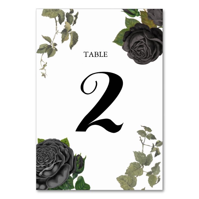 Gothic Halloween Roses White Wedding Table Number Tischnummer (Vorderseite)
