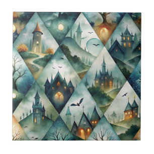 Gothic Halloween-Schloss-Muster Fliese