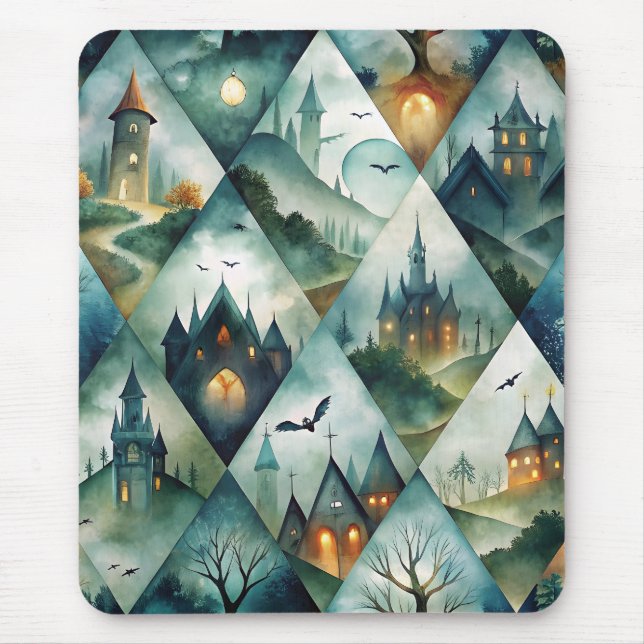 Gothic Halloween-Schloss-Muster Mousepad (Vorne)