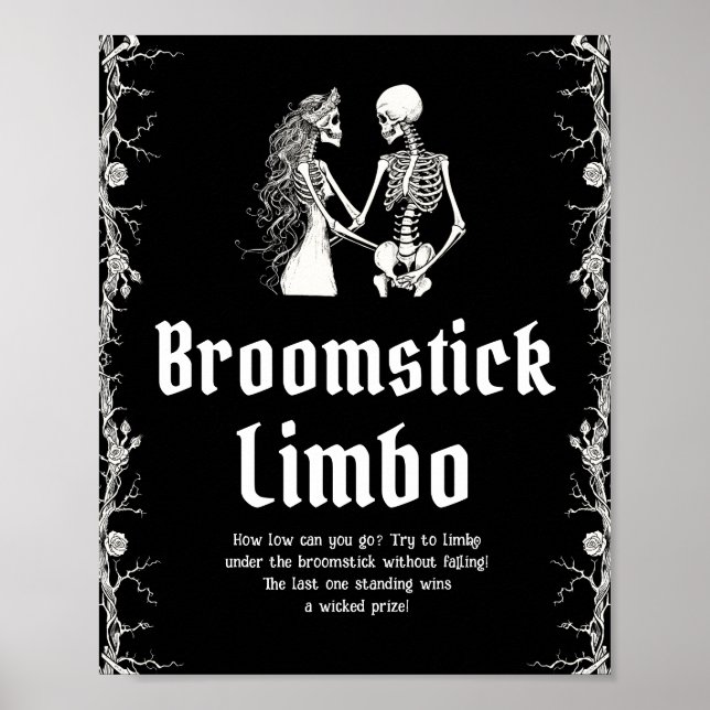 Gothic Halloween Skeleton Broomstick Limbo Sign Poster (Vorne)