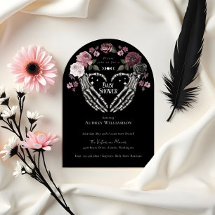Gothic Halloween Skeleton Hands Heart Baby Shower Einladung