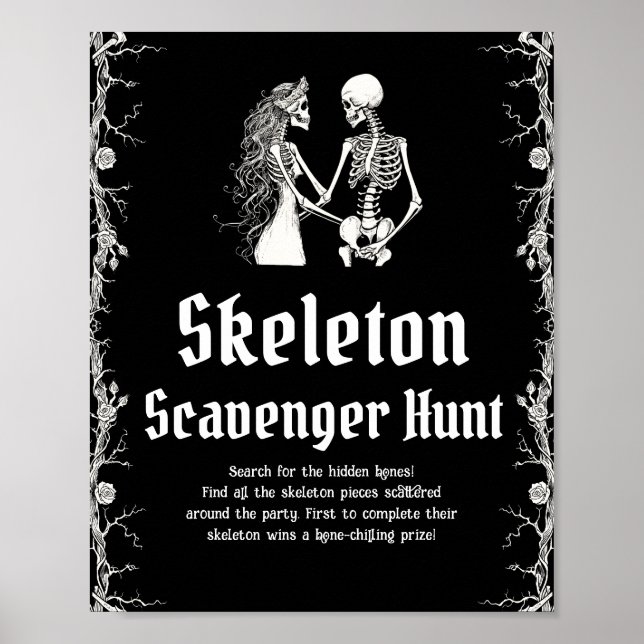 Gothic Halloween Skeleton Scavenger Hunt Sign Poster (Vorne)