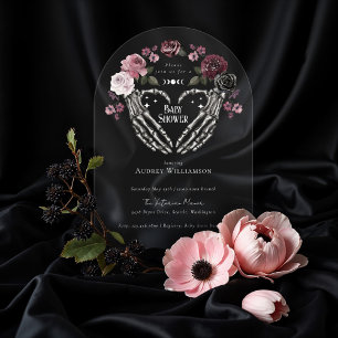 Gothic Halloween Skelett Hände Herz Baby Shower Acryleinladungen