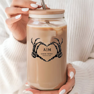 Gothic Halloween Skull Hand Heart Black Wedding Dosenglas