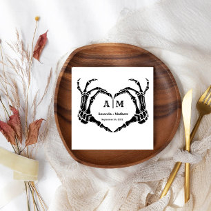 Gothic Halloween Skull Hand Heart Black Wedding Serviette