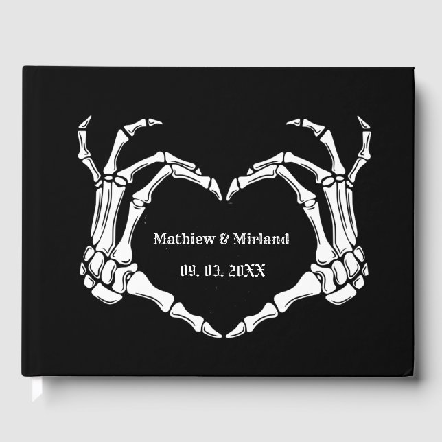 Gothic Halloween Skull Heart Wedding Date Gästebuch (Vorderseite)