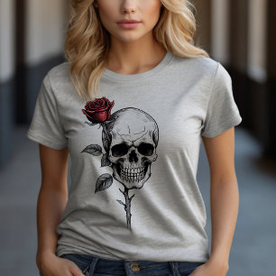 Gothic Halloween Skull und Rose T-Shirt