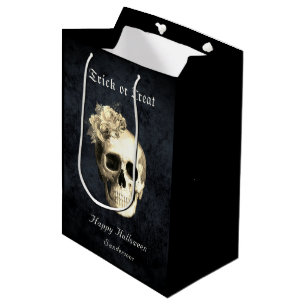 Gothic Halloween Skull White Roses Personalisiert Mittlere Geschenktüte