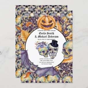 Gothic Halloween Skulls Party Invite Watercolor Einladung