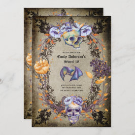 Gothic Halloween Skulls Party Invite Watercolor Einladung