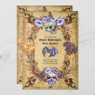 Gothic Halloween Skulls Party Invite Watercolor Einladung