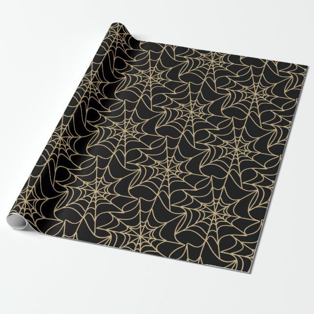 Gothic Halloween Spider Web Gold Geschenkpapier (Ungerollt)