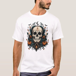 Gothic Halloween-Totenschädel mit Kürbissen T-Shirt