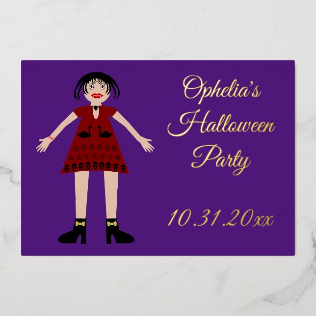 Gothic Halloween Vampire Lady Custom Folieneinladung (Vorderseite)