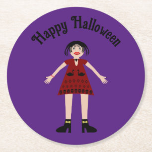 Gothic Halloween Vampire Lady Custom Runder Pappuntersetzer