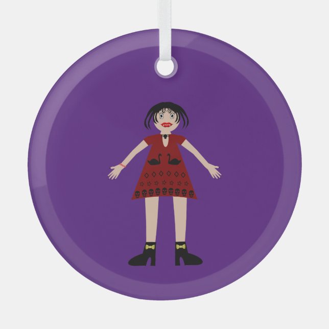 Gothic Halloween Vampire Lady Ornament Aus Glas (Vorderseite)
