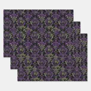 Gothic Halloween Viktorianisches lila Muster Geschenkpapier Set