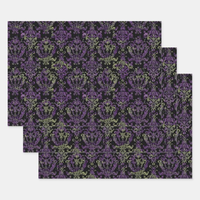 Gothic Halloween Viktorianisches lila Muster Geschenkpapier Set (Set)
