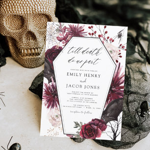 Gothic Halloween Wedding Burgundy Black Einladung