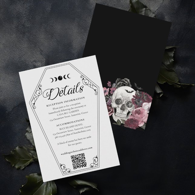Gothic Halloween Wedding Coffin & Floral Skull Begleitkarte (Gothic Halloween Wedding Coffin & Floral Skull Enclosure Card)
