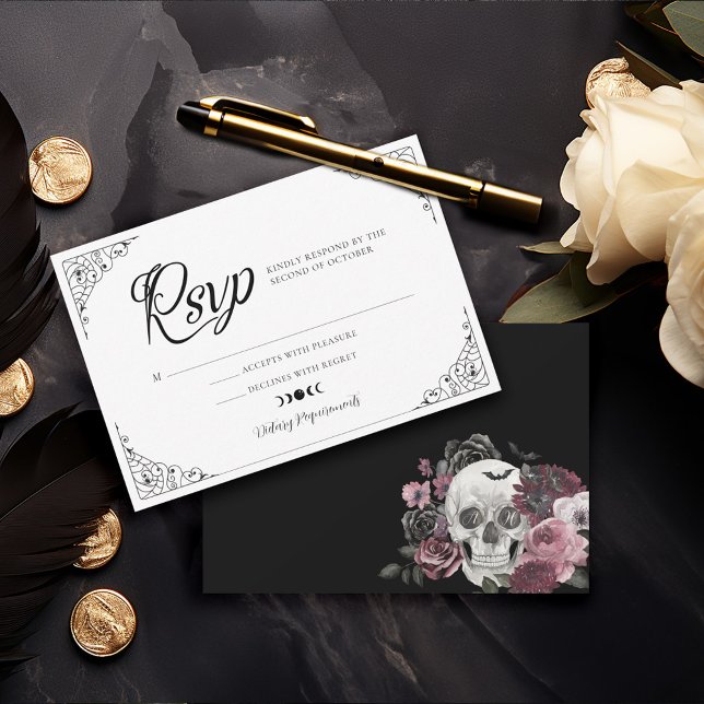 Gothic Halloween Wedding Coffin Floral Skull RSVP (Gothic Halloween Wedding Coffin Floral Skull RSVP)