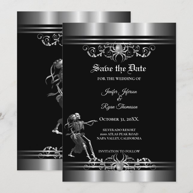 Gothic halloween wedding save the date ankündigung (Vorne/Hinten)