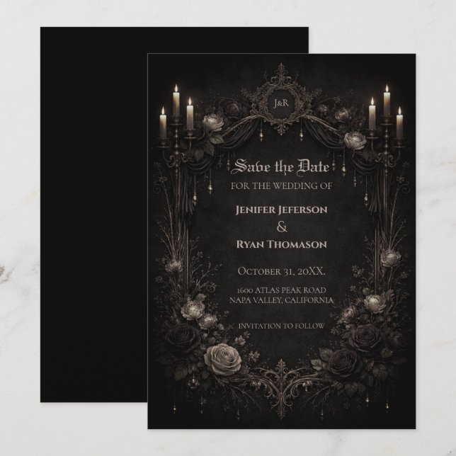 Gothic halloween wedding save the date invitation ankündigung (Vorne/Hinten)